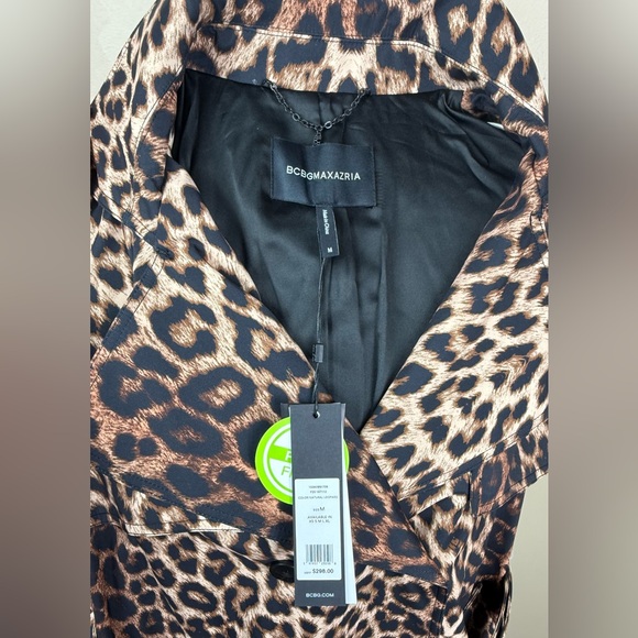 BCBGMaxazria Trench Coat Leopard Print Brown Black Medium - Picture 11 of 13